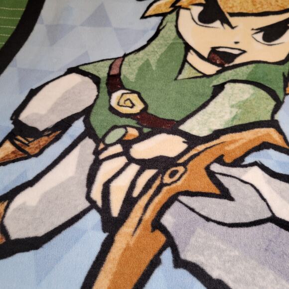 Legend of Zelda Link Fleece Throw Blanket 64x49" Cartoon Panel Green Fabric RARE - Picture 8 of 12